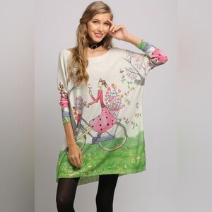 Printed Boat Neck Dolman Sleeve Knit Top